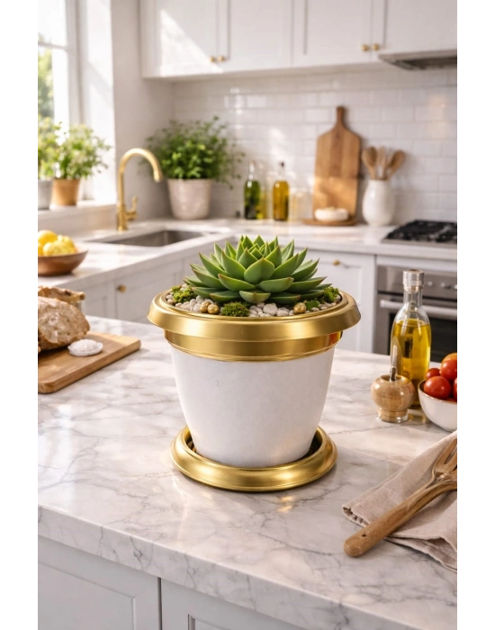 ®  Bilezikli 1.7 Litre Dekoratif Plastik Saksı Beyaz