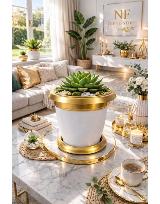 ®  Bilezikli 1.7 Litre Dekoratif Plastik Saksı Beyaz