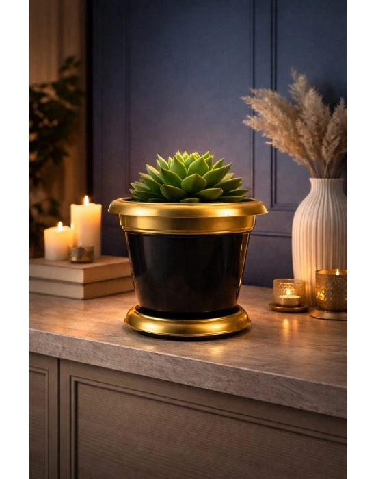 ®  Bilezikli 1,7 Litre Dekoratif Plastik saksı Siyah