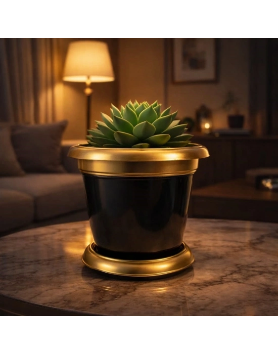 ®  Bilezikli 1,7 Litre Dekoratif Plastik saksı Siyah