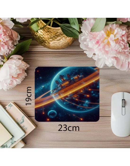 Bilimkurgu Temalı Uzay İstasyonu Mouse Pad - 19x23 cm 2 mm Dikdörtgen İthal Baskılı Mouse Pad