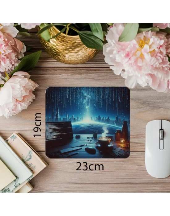 Binary Rain Efektli Cappuccino Mouse Pad - 19x23 cm 2 mm Dikdörtgen İthal Baskılı Mouse Pad