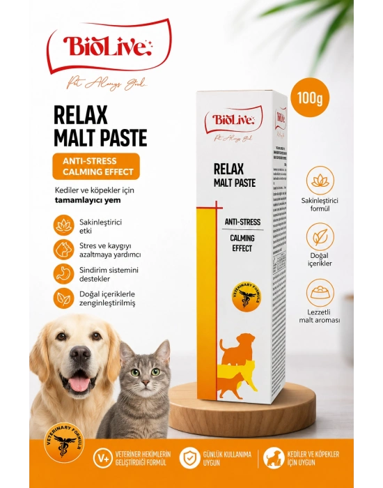 BioLive Relax Malt Paste Kedi ve Köpekler İçin Anti-Stress Malt Macunu 100 g