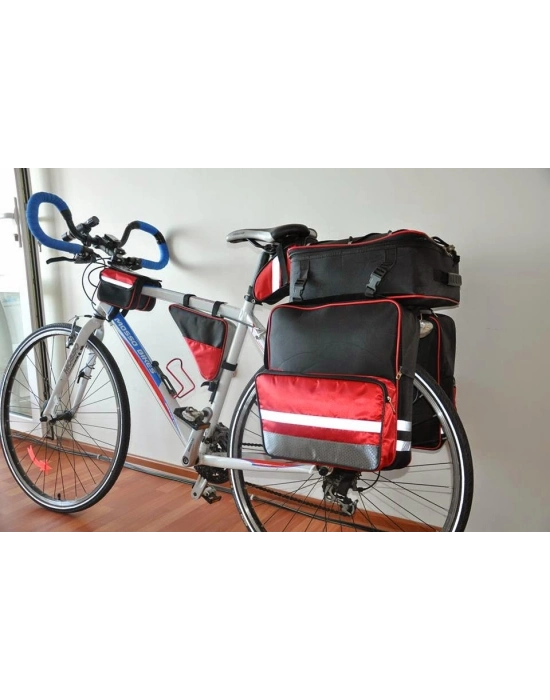 Bisiklet Çok Amaçlı Heybe Çanta  Kadro Üstü Telefon Tutuculu - Siyah