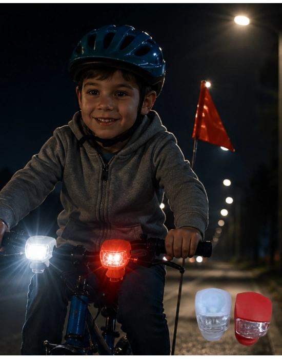 Bisiklet Ön Arka Işık Seti Silikon Çakar LED Güvenlik Lambası
