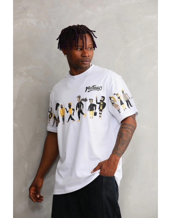 Bisiklet Yaka Baskılı Oversize T-Shirt - Beyaz -