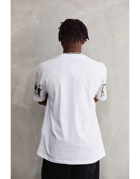 Bisiklet Yaka Baskılı Oversize T-Shirt - Beyaz -