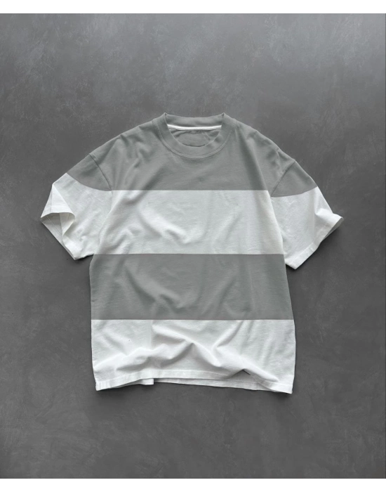 Bisiklet Yaka Parçalı T-Shirt - Gri -