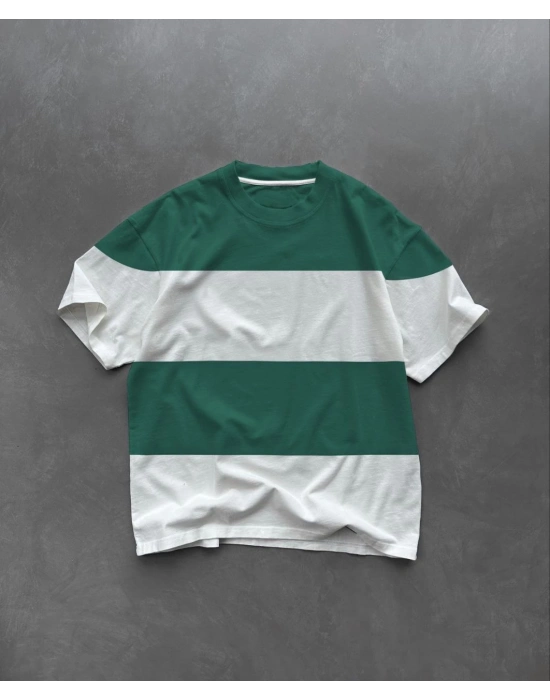 Bisiklet Yaka Parçalı T-Shirt - Yeşil -