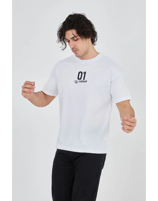 Bisiklet Yakalı Baskılı T-Shirt - Beyaz