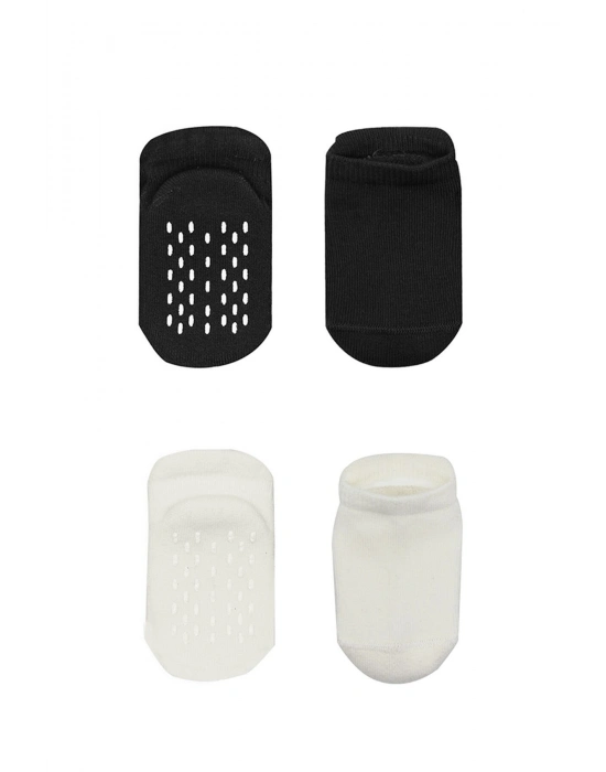 Bistyle 2Li Altı Havlu Sneakers Kaymaz Çorap 20501 Siyah Ekru