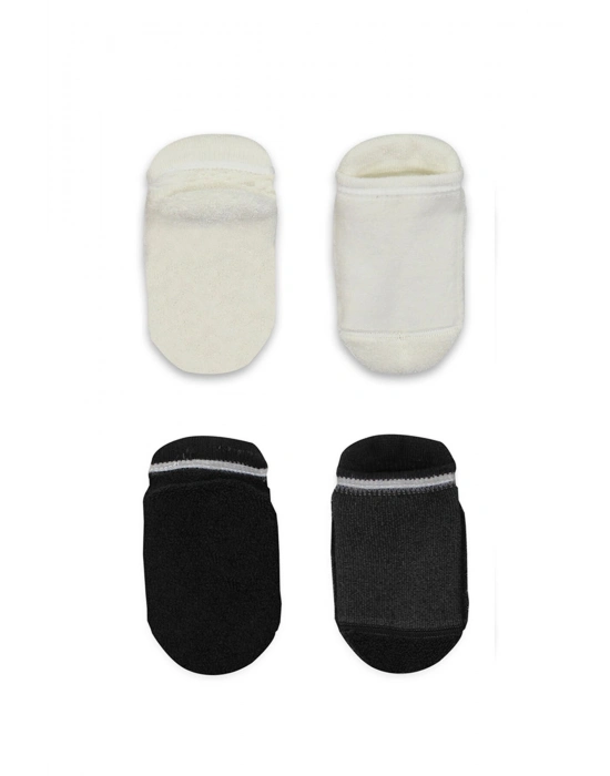 Bistyle 2Li Altı Havlu Sneakers Kaymaz Çorap 20501 Siyah Ekru