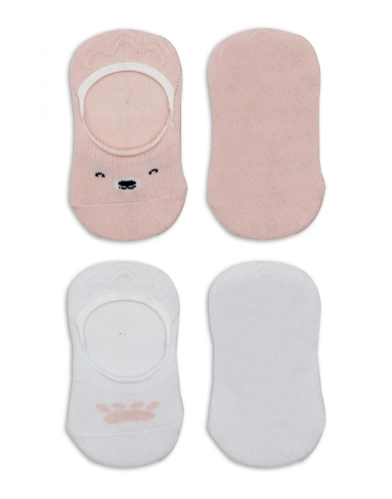 Bistyle 2Li Babet Cute Face Penye Çorap 30103 Pembe-Beyaz