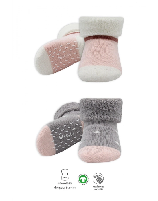 Bi̇style 2li Havlu Soket Kaymaz Point Gi̇rl 10505 Gri Pudra