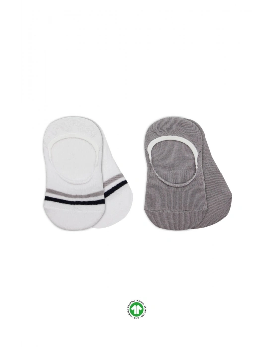 Bistyle 2Li Penye Babet Silikon Çemberli Çorap 30102 Gri Beyaz