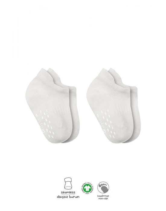 Bistyle 2Li Sneakers Kaymaz Basic Penye Çorap BS20103 Ekru Ekru