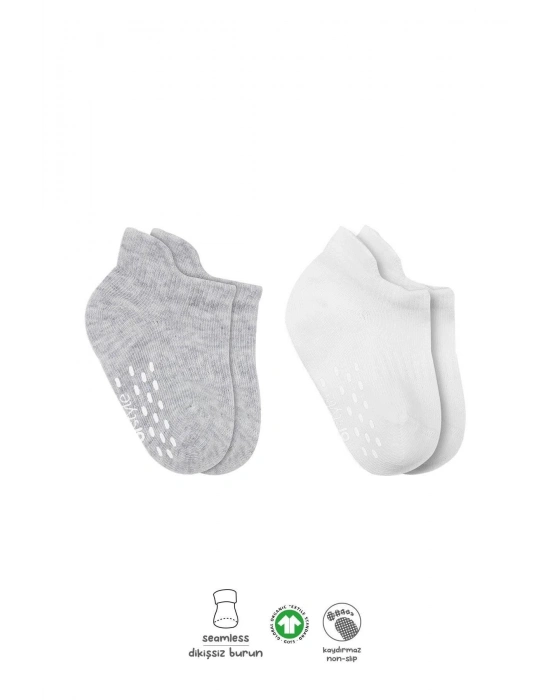 Bistyle 2Li Sneakers Kaymaz Basic Penye Çorap BS20103 Gri Beyaz