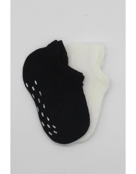 Bistyle 2Li Sneakers Kaymaz Basic Penye Çorap BS20103 Siyah Ekru