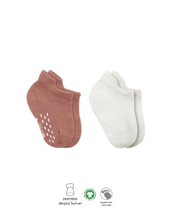 Bistyle 2Li Sneakers Kaymaz Colours Penye Çorap BS20104 Ekru Pudra