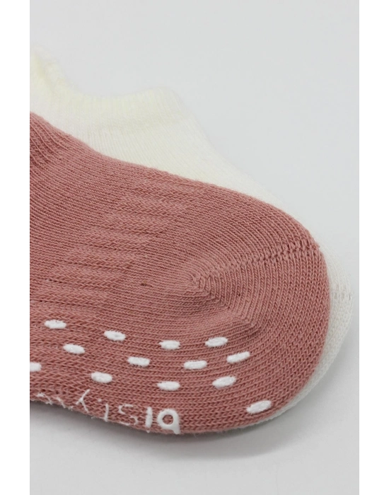 Bistyle 2Li Sneakers Kaymaz Colours Penye Çorap BS20104 Ekru Pudra