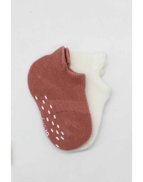 Bistyle 2Li Sneakers Kaymaz Colours Penye Çorap BS20104 Ekru Pudra