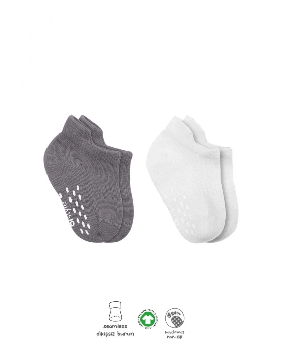 Bistyle 2Li Sneakers Kaymaz Colours Penye Çorap BS20104 Gri Beyaz