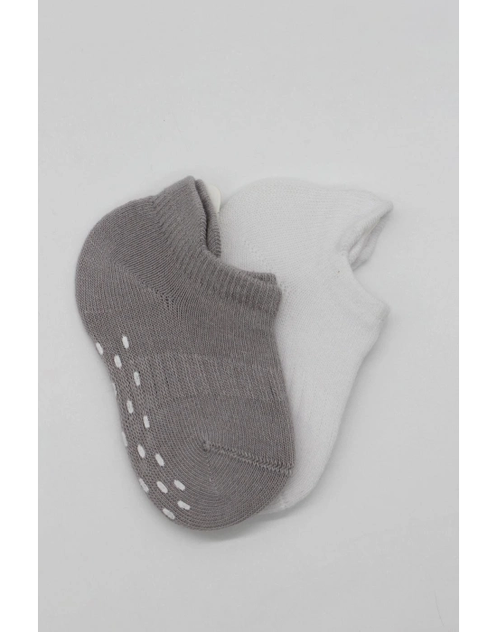 Bistyle 2Li Sneakers Kaymaz Colours Penye Çorap BS20104 Gri Beyaz