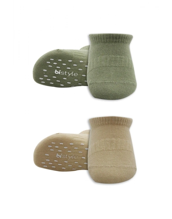 Bistyle 2Li Sneakers Kaymaz Colours Penye Çorap BS20104 Nil Bej