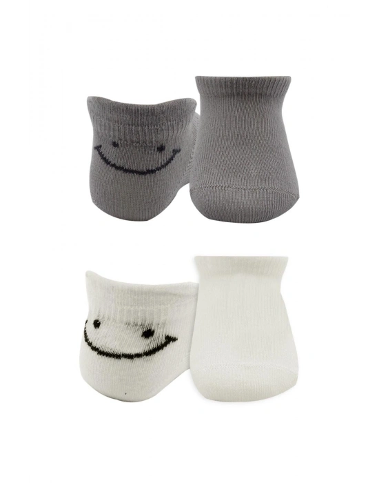 Bistyle 2Li Sneakers Smile Penye Çorap BS20106 Gri Ekru