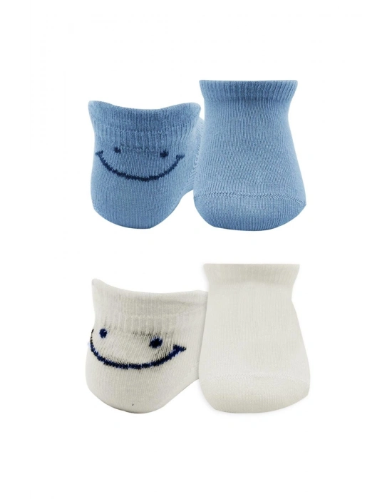 Bistyle 2Li Sneakers Smile Penye Çorap BS20106 Mavi Ekru