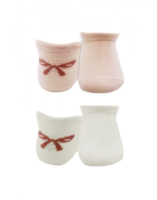 Bistyle 2Li Sneakers Smile Penye Çorap BS20106 Pembe Ekru