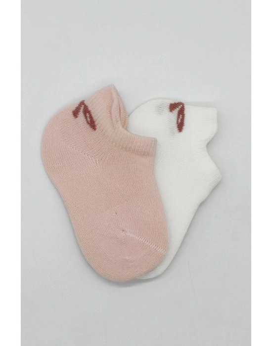 Bistyle 2Li Sneakers Smile Penye Çorap BS20106 Pembe Ekru
