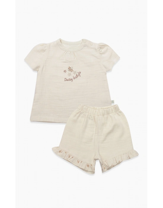 Bistyle 2li Takım Şortlu Müslin Daisy Flowers 14131 Somon