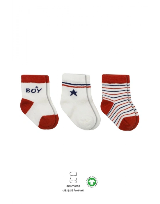 Bistyle 3Lü Penye Boy And Girl Soket Çorap BS10114 Kırmızı