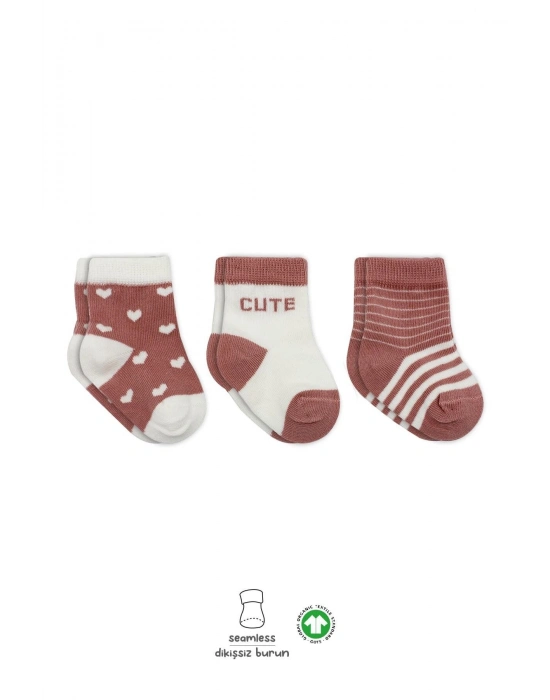 Bistyle 3Lü Penye Cute Stars Soket Çorap BS10115 Pudra