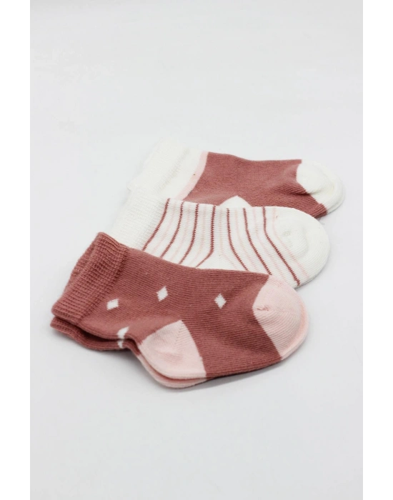 Bistyle 3Lü Penye Kız Soket Çorap BS10112 Pudra