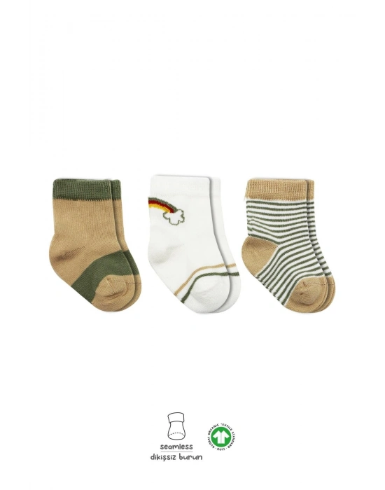 Bistyle 3Lü Penye Rainbow Soket Çorap BS10113 Nil