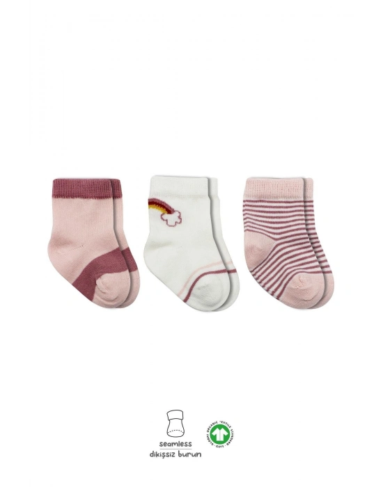 Bistyle 3Lü Penye Rainbow Soket Çorap BS10113 Pudra