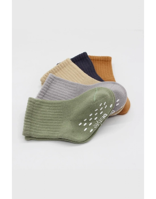 Bistyle 5Li Penye Kaymaz Düz Soket Çorap 10121 Yeşil