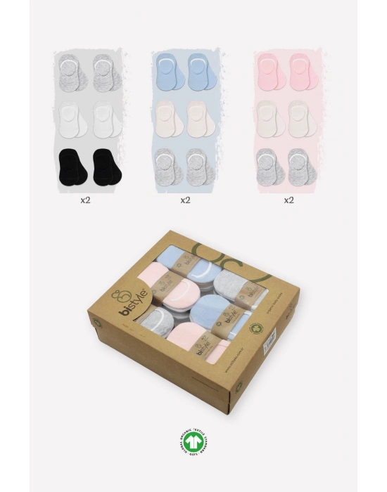 Bistyle 6Lı Silikonlu Babet Penye Çorap BS30101B Gri Beyaz Siyah