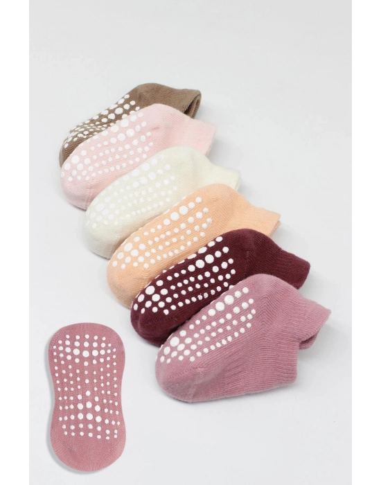 Bistyle 6Lı Sneakers Kaymaz Penye Çorap BS20102 Gül Kurusu