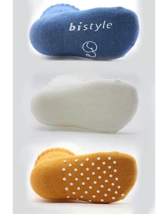 Bistyle Basic Kaymaz Penye Soket Çorap 3Lü BS10107 İndigo Ekru Hardal