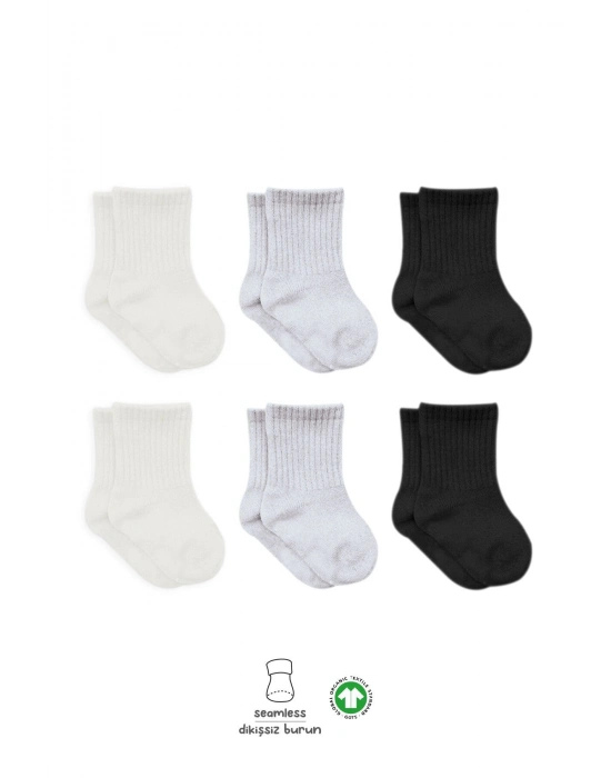 Bistyle Basic Penye Soket Çorap 6Lı BS10101B Ekru Gri Siyah
