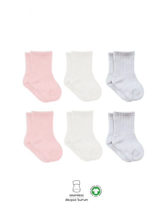 Bistyle Basic Penye Soket Çorap 6Lı BS10101B Pembe Ekru Gri