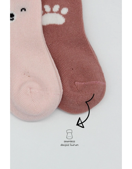 Bistyle Bear Penye Soket Çorap 2Li BS10116 Pembe