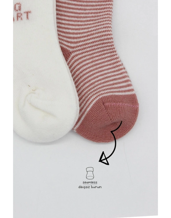Bistyle Big Heart Penye Soket Çorap 2Li BS10117 Pudra