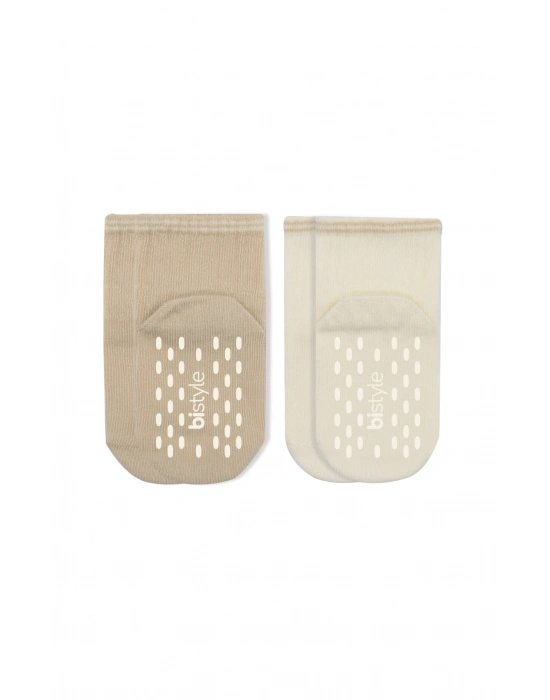 Bistyle Çemberli Basic Penye Kaymaz Soket Çorap 2li 10146 Bej