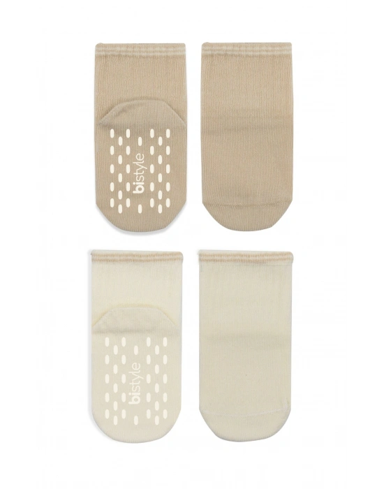 Bistyle Çemberli Basic Penye Kaymaz Soket Çorap 2li 10146 Bej