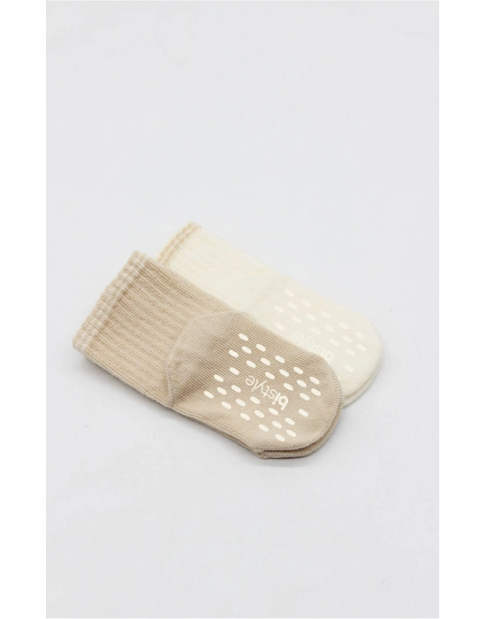 Bistyle Çemberli Basic Penye Kaymaz Soket Çorap 2li 10146 Bej