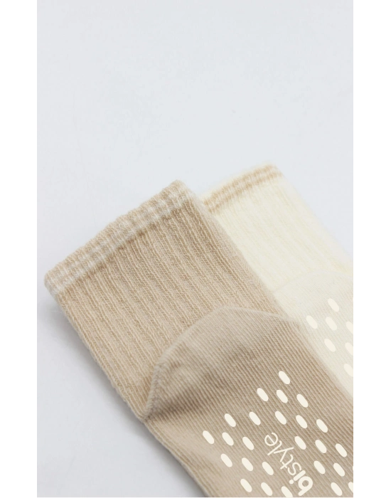 Bistyle Çemberli Basic Penye Kaymaz Soket Çorap 2li 10146 Bej